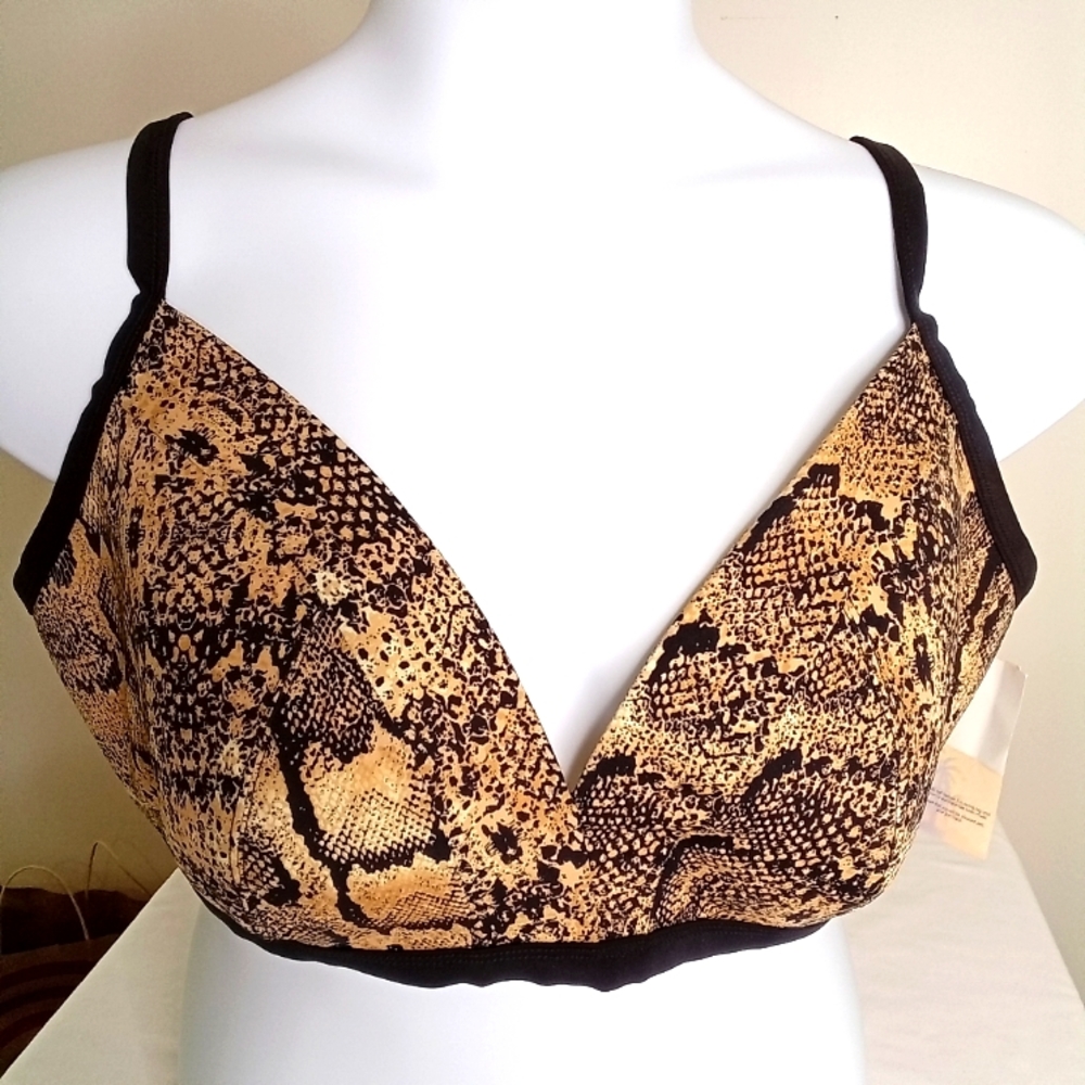 Beach To Beach Swimwear Collection NWT Black Gold Animal Print Bikini Top 24 New